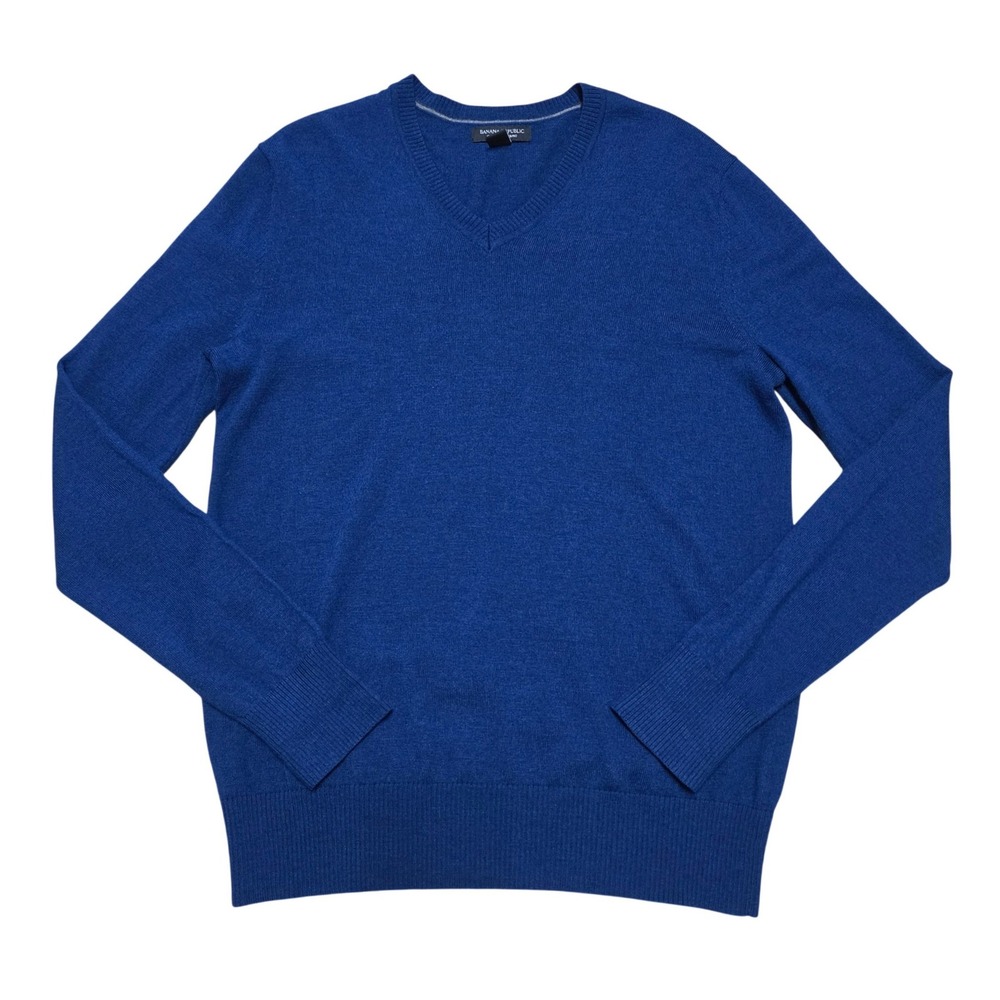 Banana Republic Mens Royal Blue Extra Fine Merino Wool V-Neck Sweater Size L